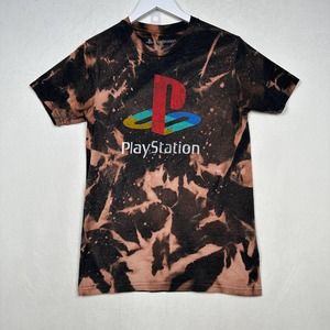 PlayStation Unisex Sz S Custom Reverse Tie Dye Logo Short Sleeve Tee Shirt
